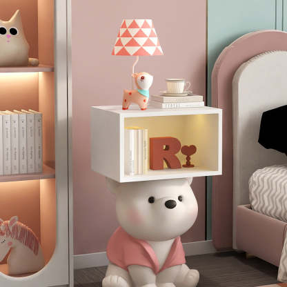 Bear Resin Rectangular Nightstand Cabinet — Pink