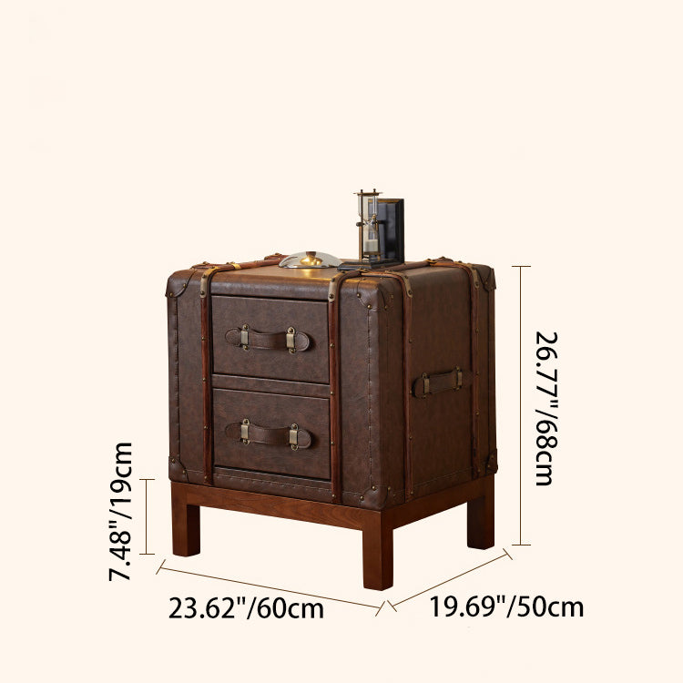 Retro Leather Wood 2-Drawer Nightstand