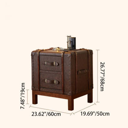Retro Leather Wood 2-Drawer Nightstand