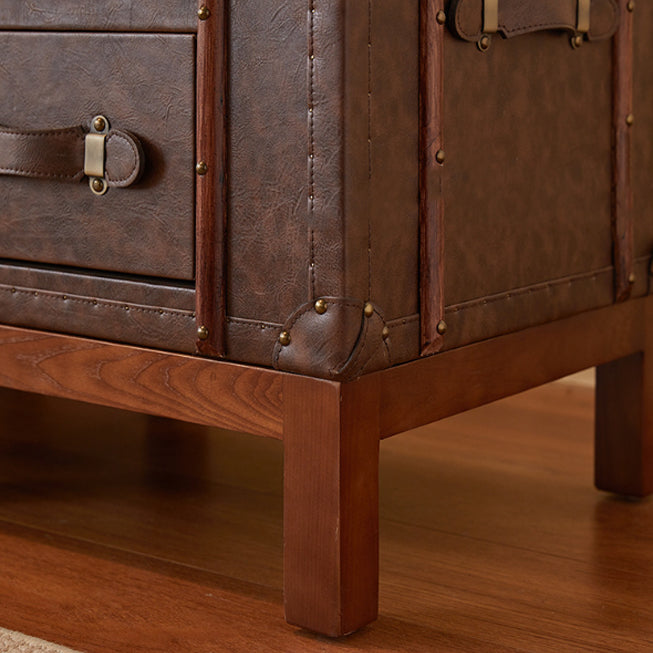 Retro Leather Wood 2-Drawer Nightstand