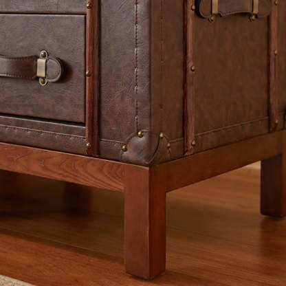 Retro Leather Wood 2-Drawer Nightstand