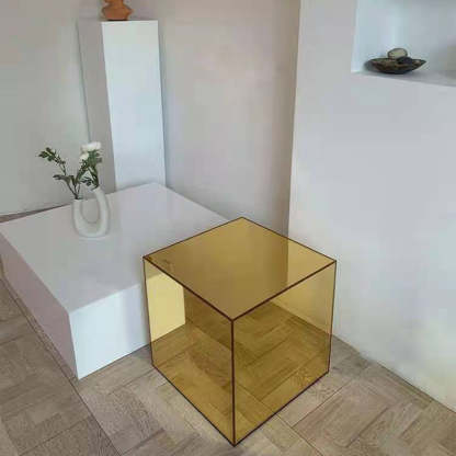 Minimalist Acrylic Mirror Cube End Table