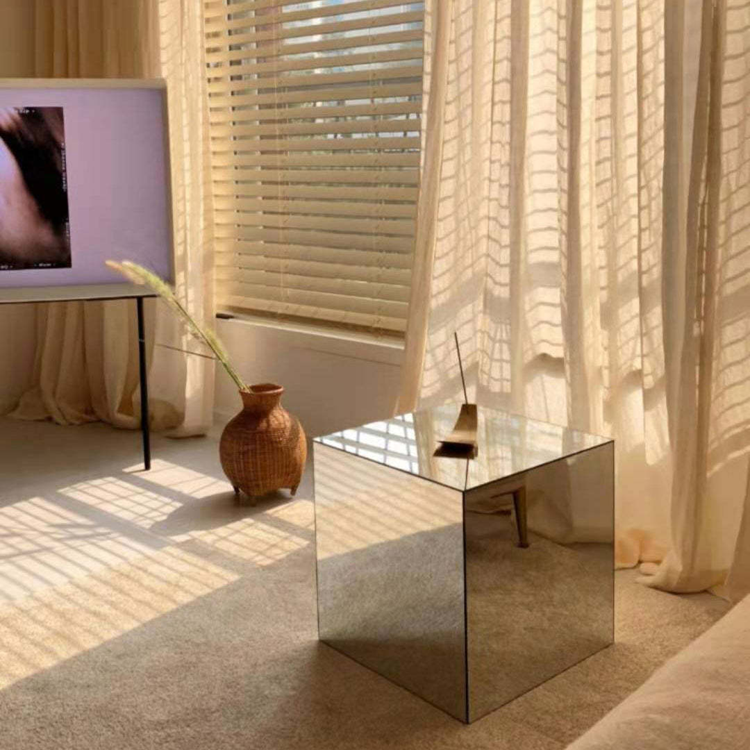 Minimalist Acrylic Mirror Cube End Table — Gold