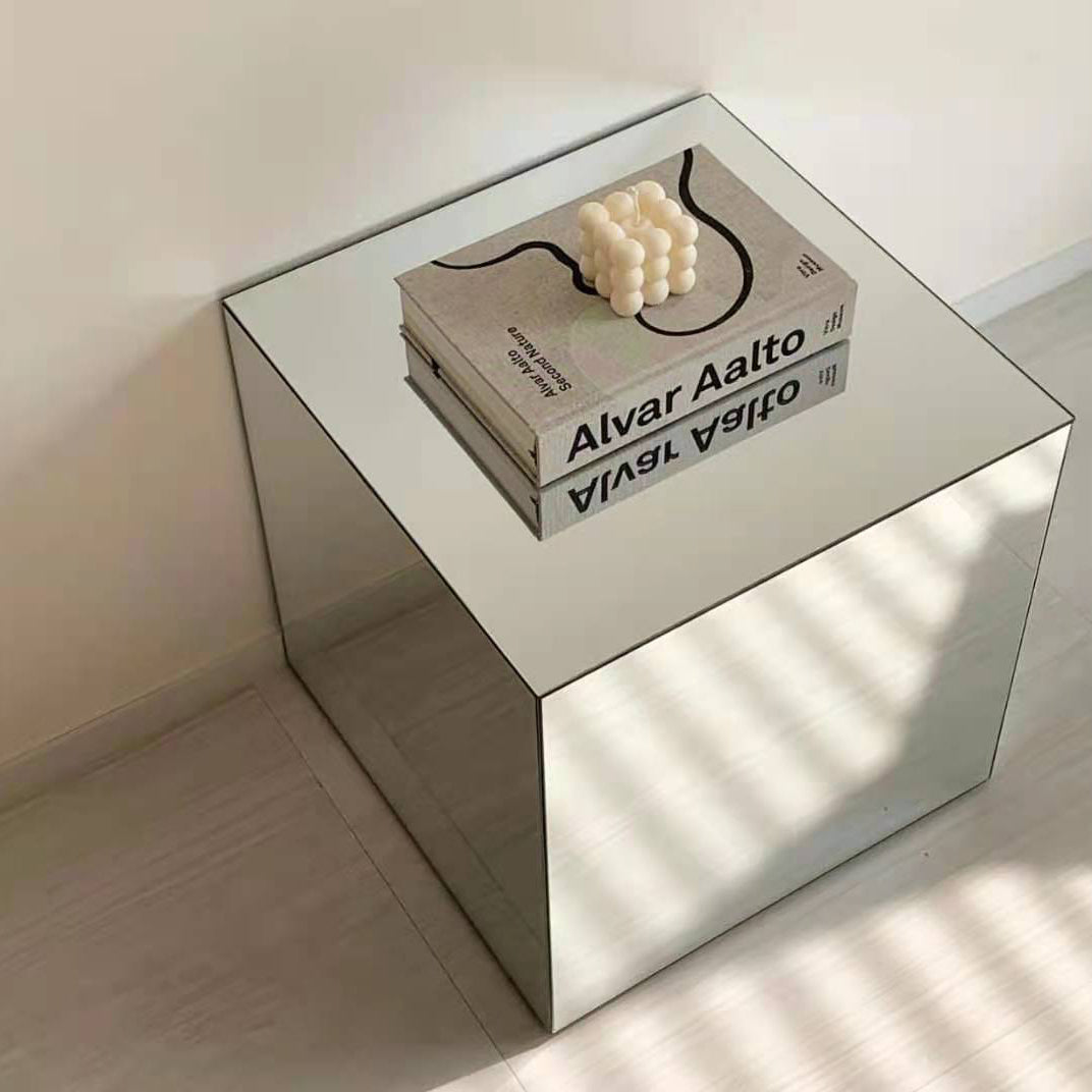 Minimalist Acrylic Mirror Cube End Table
