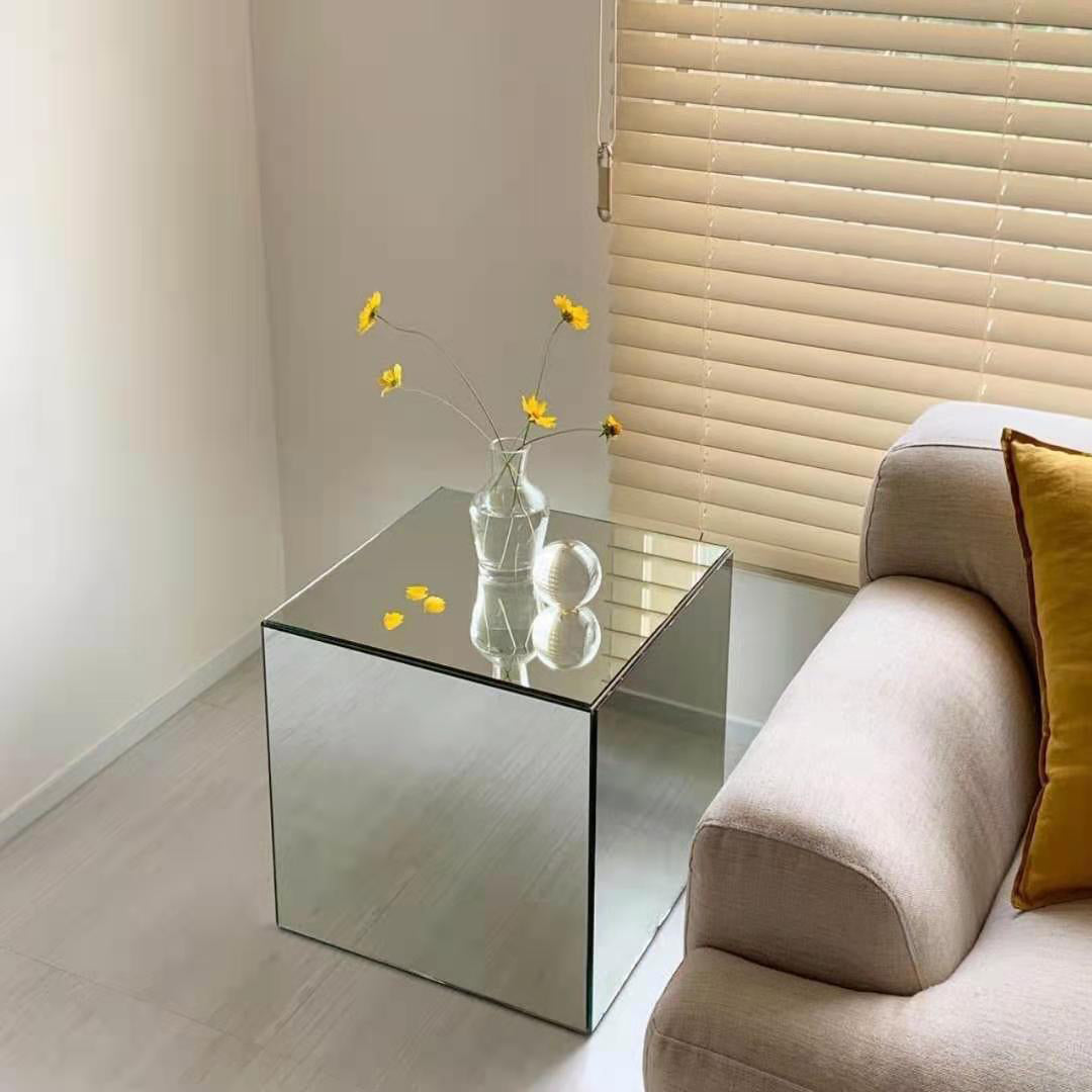 Minimalist Acrylic Mirror Cube End Table