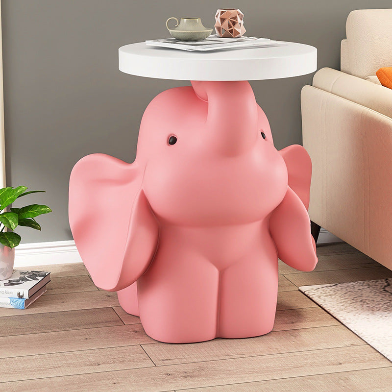 Fir Board Elephant Resin Side Table — Pink