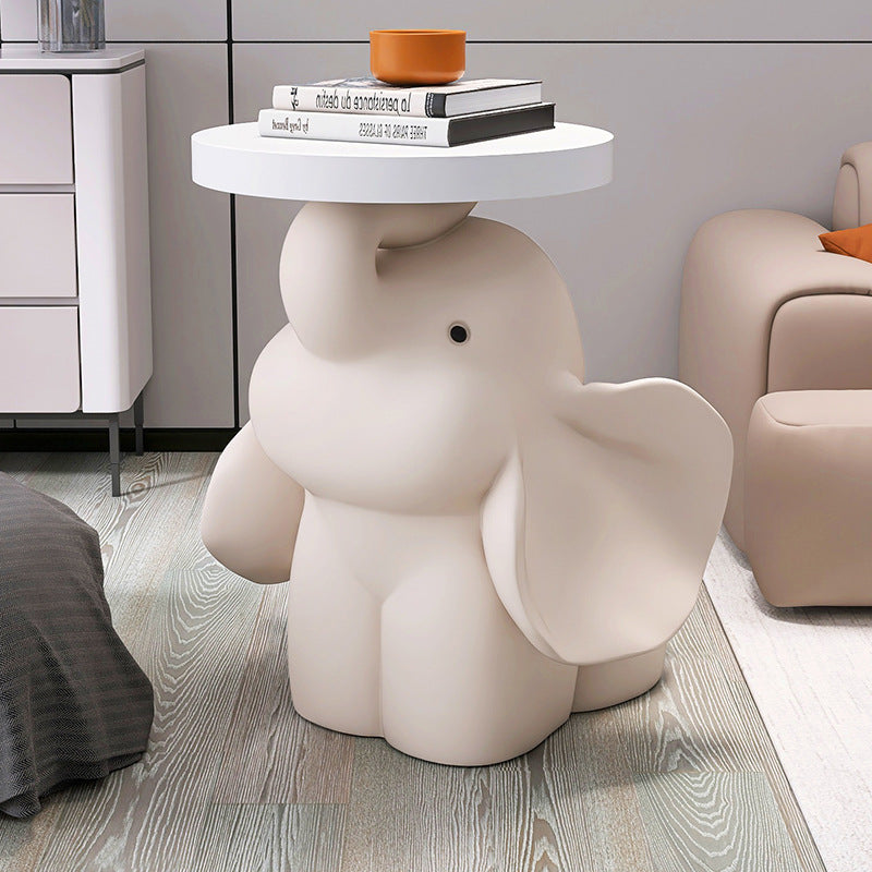 Fir Board Elephant Resin Side Table — White