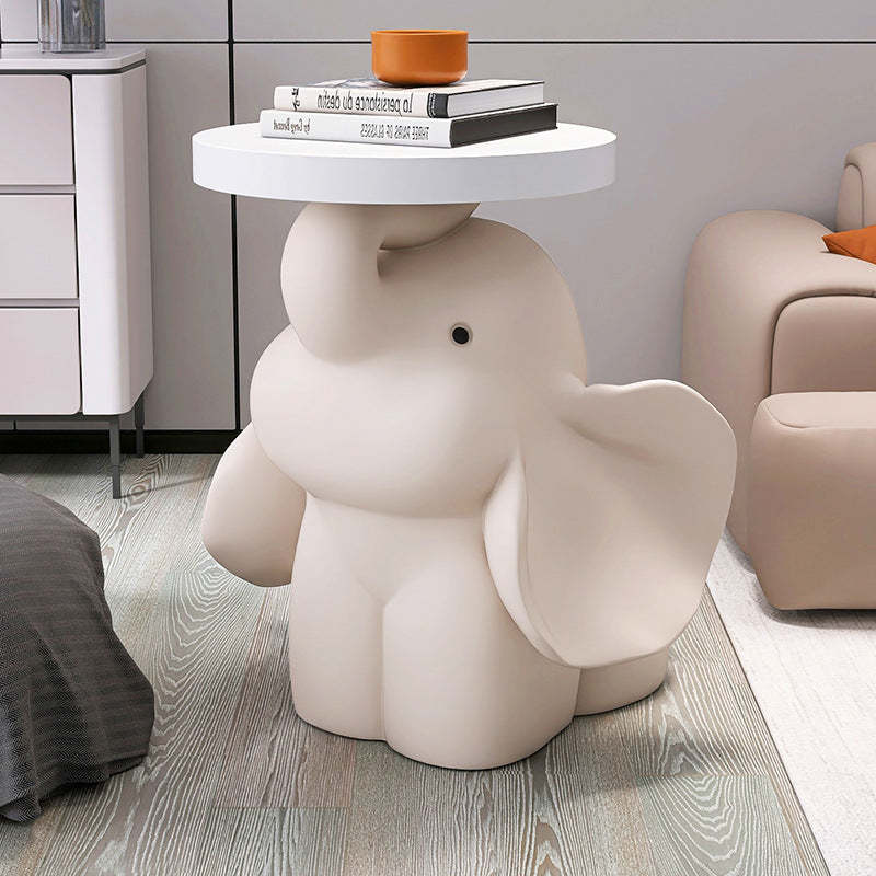Fir Board Elephant Resin Side Table — White