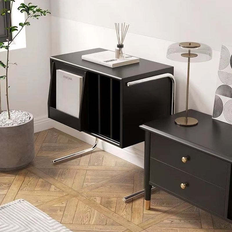 Japanese Solid Wood End Table with Storage Cabinet — Walnut Wood Color