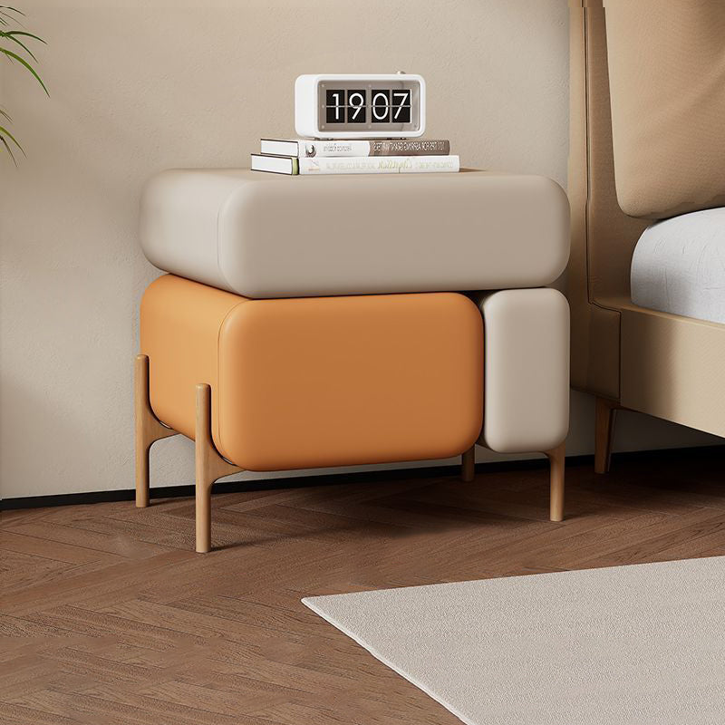 Nordic Microfiber Leather Wood 3-Drawer Nightstand — Black + Off-White Bottom