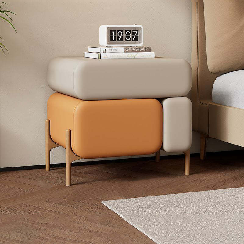 Nordic Microfiber Leather Wood 3-Drawer Nightstand — Black + Off-White Bottom
