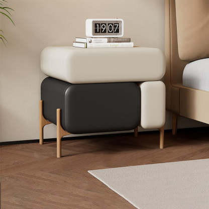 Nordic Microfiber Leather Wood 3-Drawer Nightstand — Khaki + Orange Bottom