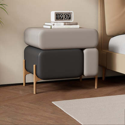 Nordic Microfiber Leather Wood 3-Drawer Nightstand — Milk Coffee + Off-White Bottom