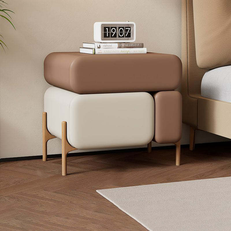 Nordic Microfiber Leather Wood 3-Drawer Nightstand — Light Green + Dark Gray Bottom