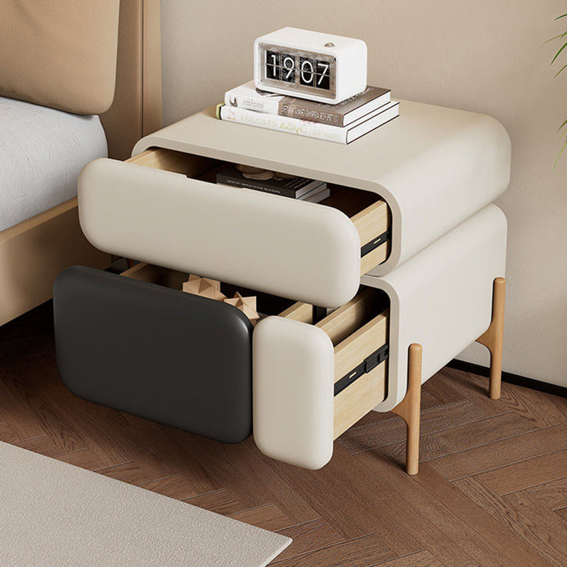Nordic Microfiber Leather Wood 3-Drawer Nightstand — Off-White Gray + Dark Gray Bottom