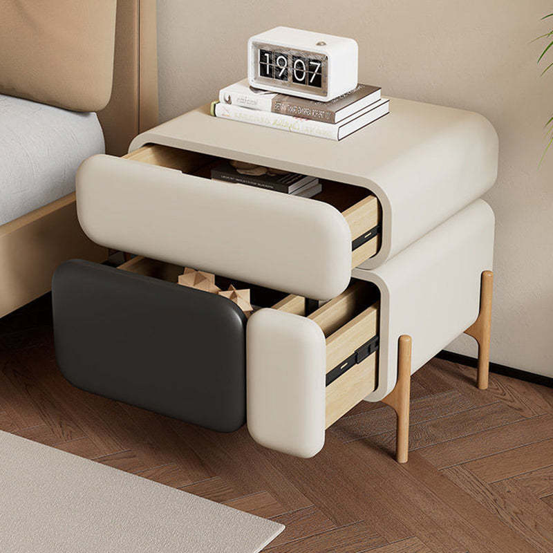 Nordic Microfiber Leather Wood 3-Drawer Nightstand — Off-White Gray + Dark Gray Bottom
