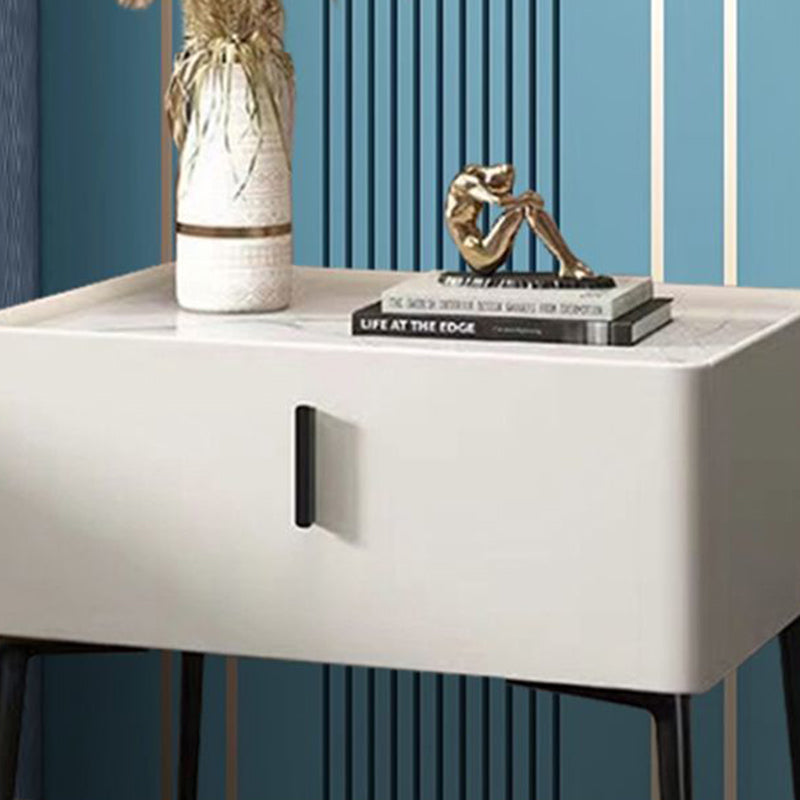 Scandinavian Sintered Stone Leather Drawer Nightstand — Dark Blue