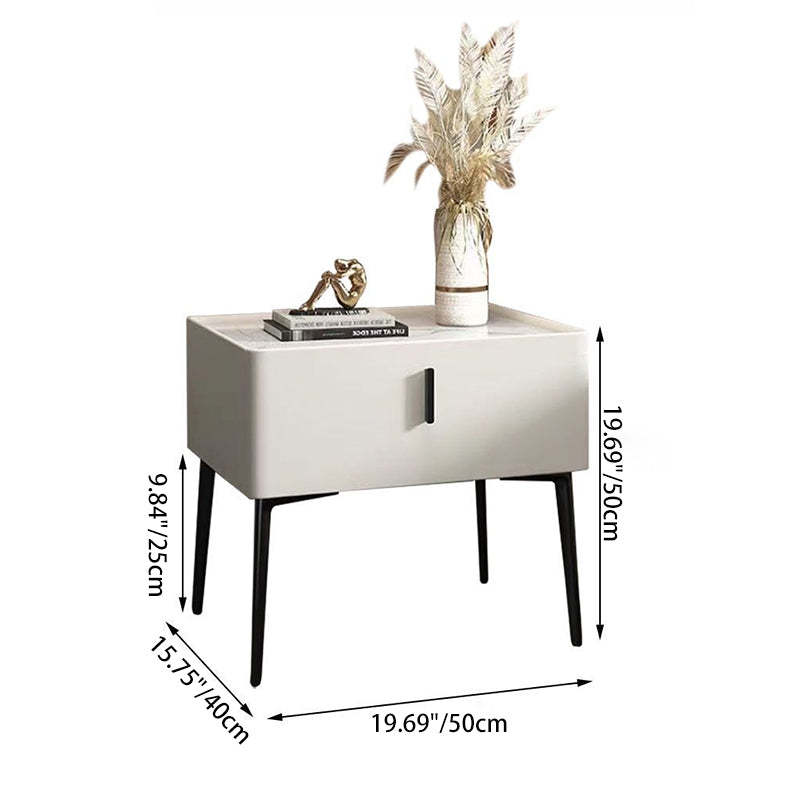 Scandinavian Sintered Stone Leather Drawer Nightstand — Dark Gray