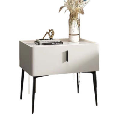 Scandinavian Sintered Stone Leather Drawer Nightstand