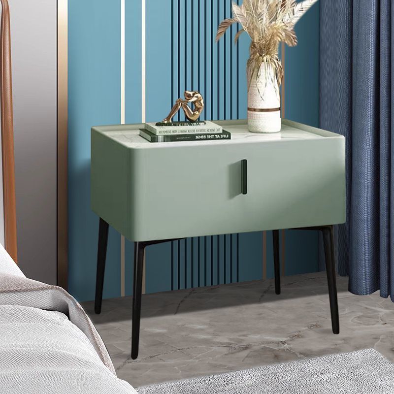 Scandinavian Sintered Stone Leather Drawer Nightstand — Coffee