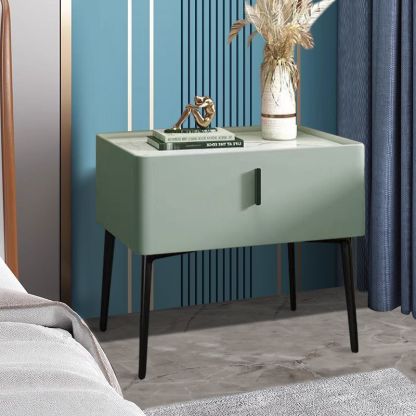 Scandinavian Sintered Stone Leather Drawer Nightstand — Coffee