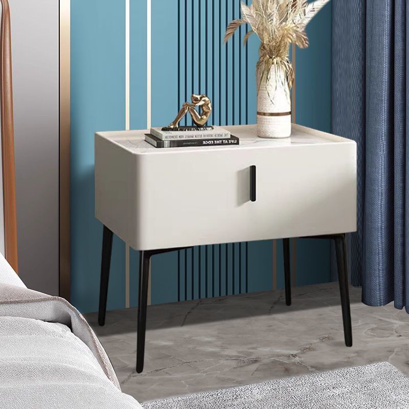 Scandinavian Sintered Stone Leather Drawer Nightstand — Orange