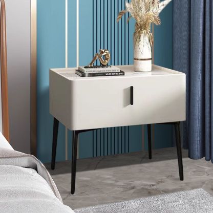 Scandinavian Sintered Stone Leather Drawer Nightstand — Orange