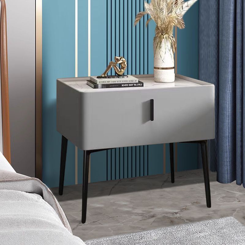 Scandinavian Sintered Stone Leather Drawer Nightstand — Fruit Green