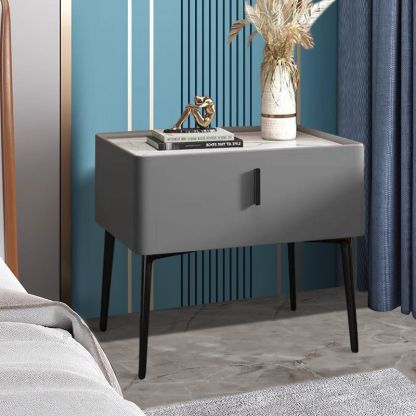 Scandinavian Sintered Stone Leather Drawer Nightstand