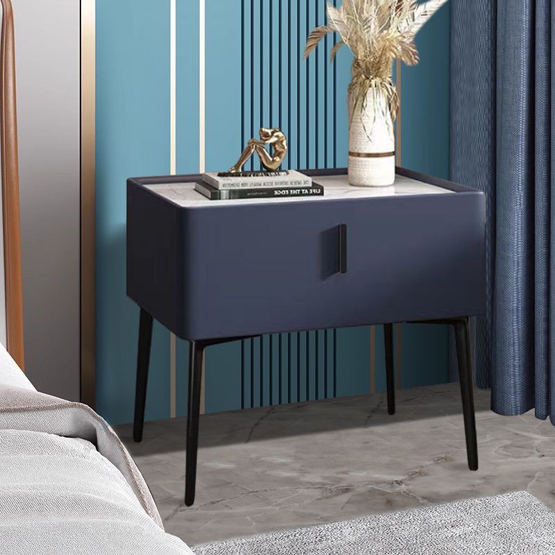 Scandinavian Sintered Stone Leather Drawer Nightstand