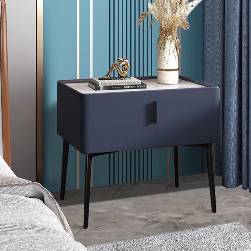 Scandinavian Sintered Stone Leather Drawer Nightstand