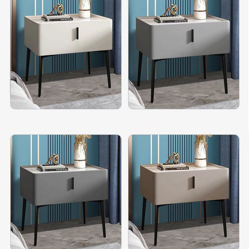 Scandinavian Sintered Stone Leather Drawer Nightstand