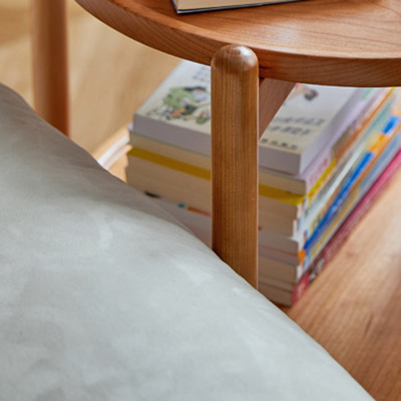 Japanese Round Wood Rolling 2-Tier End Table