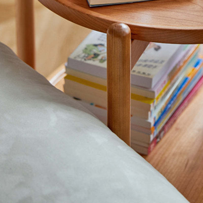 Japanese Round Wood Rolling 2-Tier End Table