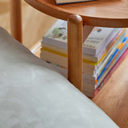 Japanese Round Wood Rolling 2-Tier End Table