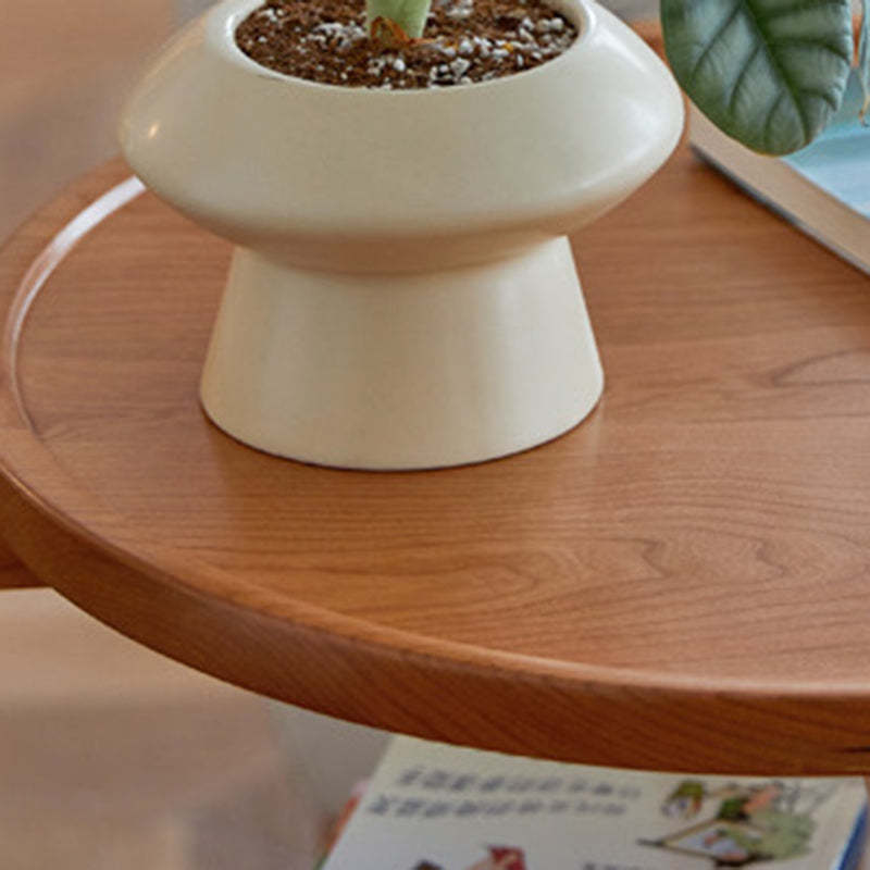 Japanese Round Wood Rolling 2-Tier End Table