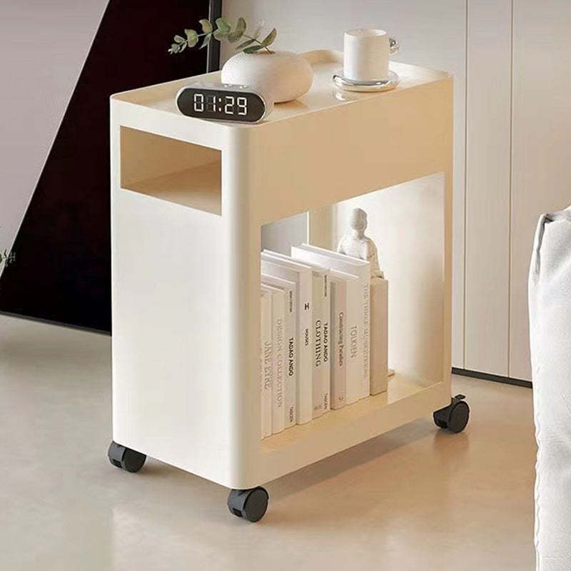 Nordic Iron 2-Tier Rectangular End Table with Casters — With Wheels / Black