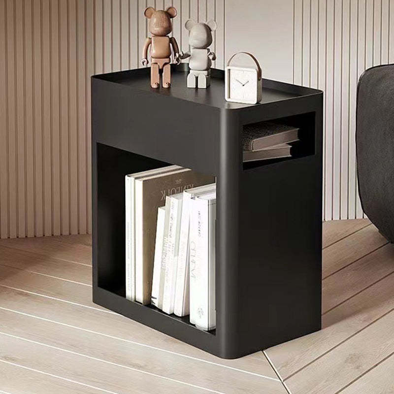Nordic Iron 2-Tier Rectangular End Table with Casters — With Wheels / White