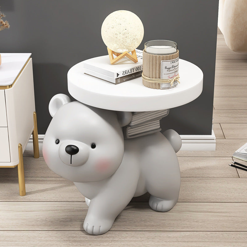 Contemporary Fir Board Bear Resin Side Table — Gray