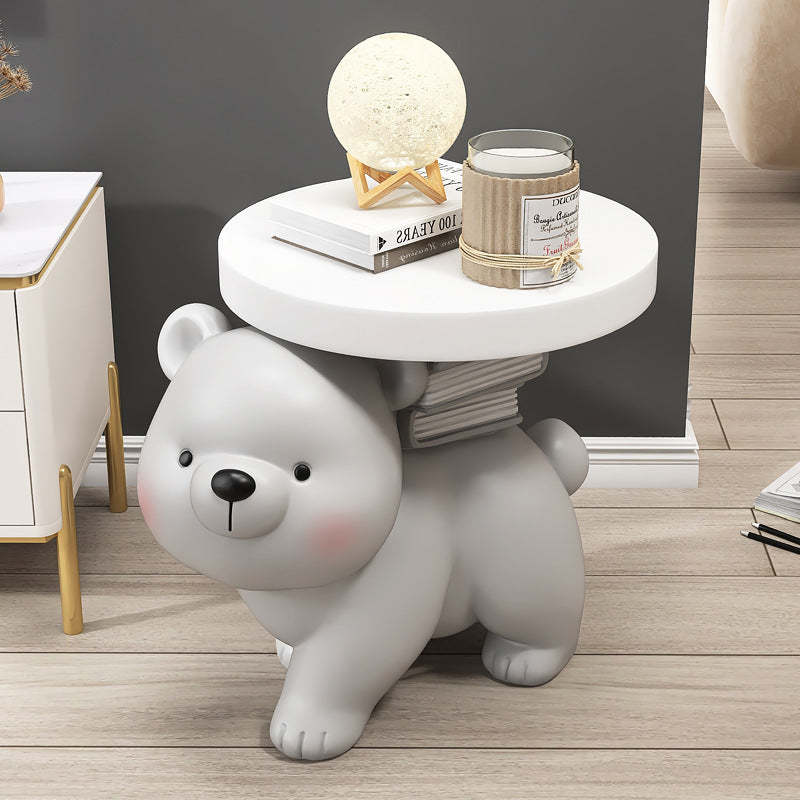 Contemporary Fir Board Bear Resin Side Table — Gray