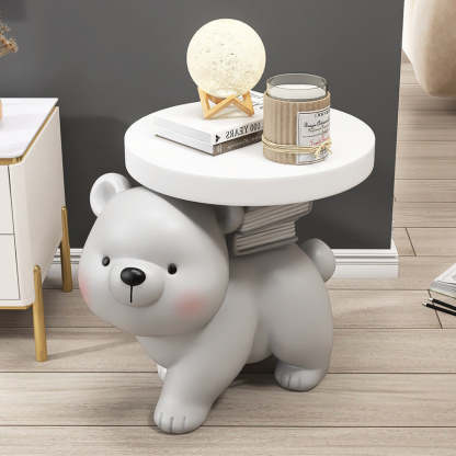 Contemporary Fir Board Bear Resin Side Table — Gray