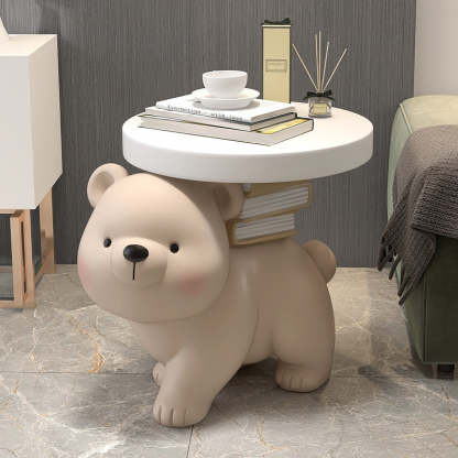 Contemporary Fir Board Bear Resin Side Table — Pink