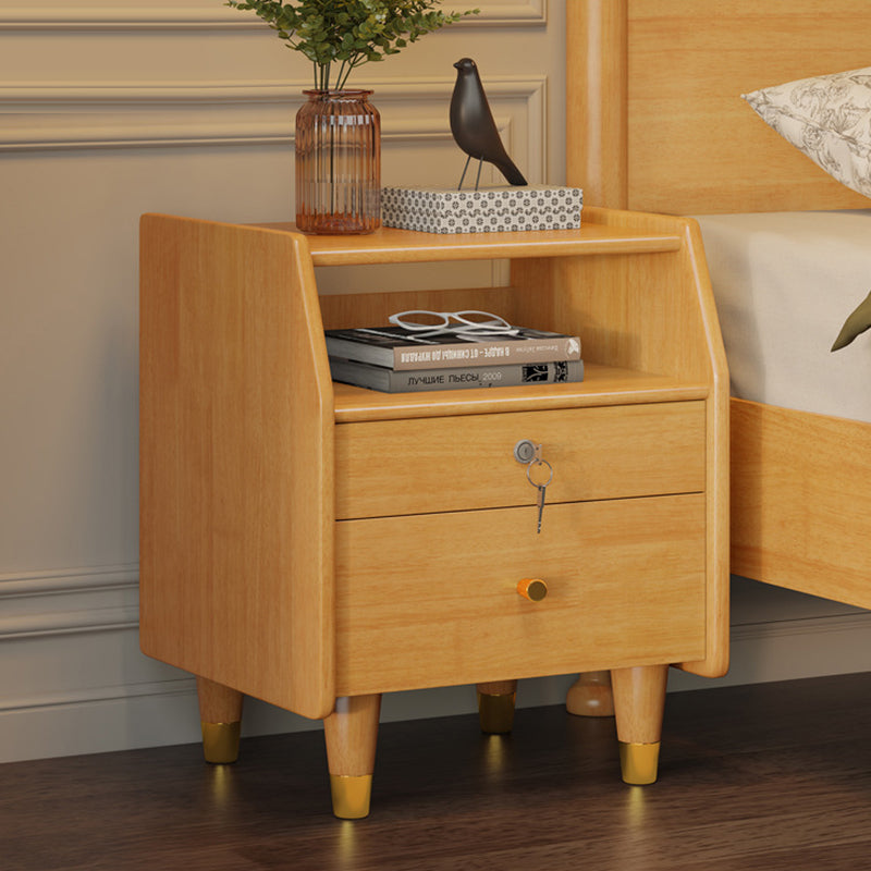 Contemporary Rubber Wood 2-Drawer Nightstand with Shelves — White