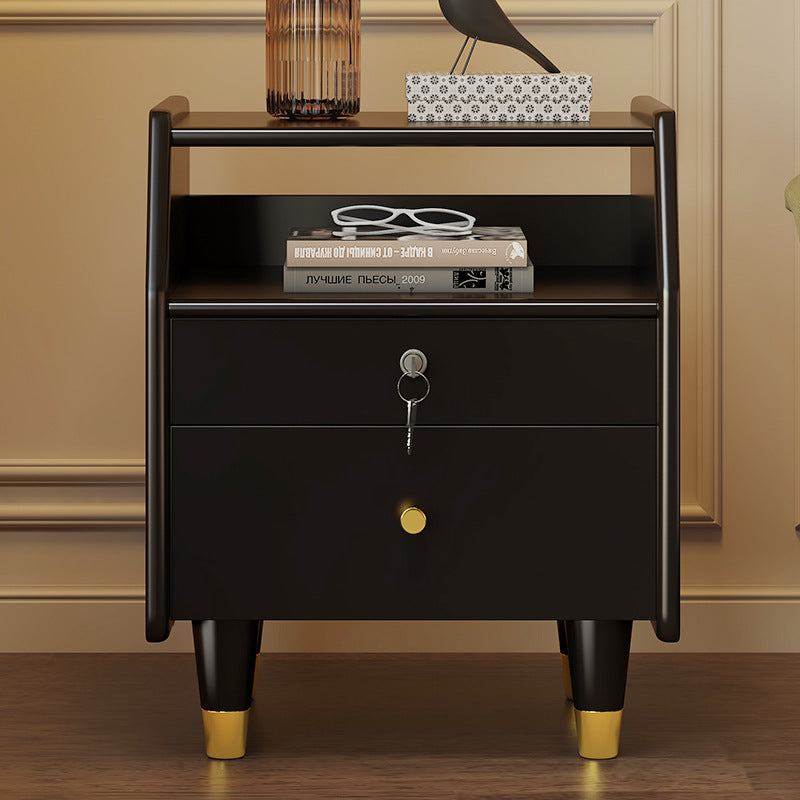 Contemporary Rubber Wood 2-Drawer Nightstand with Shelves