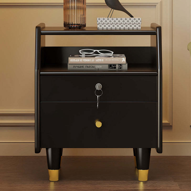 Contemporary Rubber Wood 2-Drawer Nightstand with Shelves