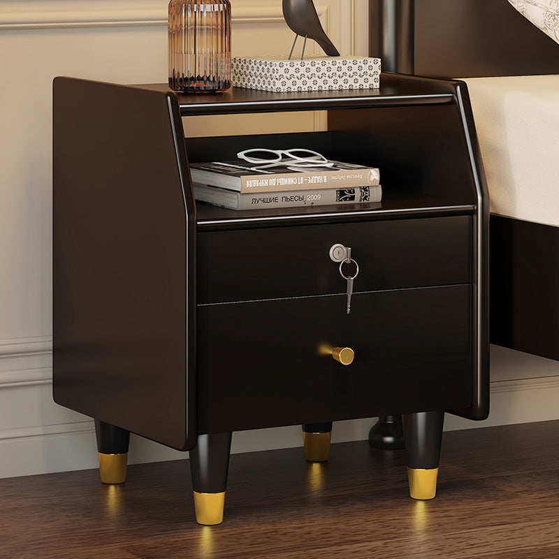 Contemporary Rubber Wood 2-Drawer Nightstand with Shelves