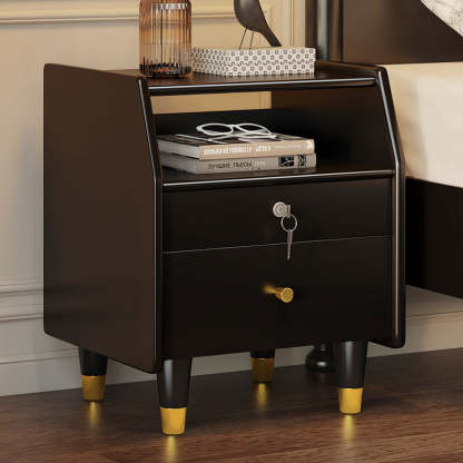 Contemporary Rubber Wood 2-Drawer Nightstand with Shelves