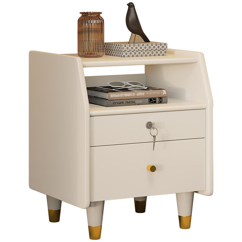 Contemporary Rubber Wood 2-Drawer Nightstand with Shelves