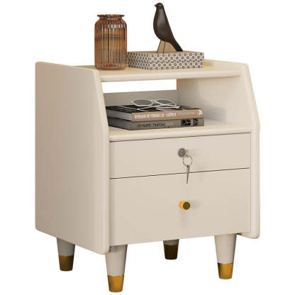 Contemporary Rubber Wood 2-Drawer Nightstand with Shelves