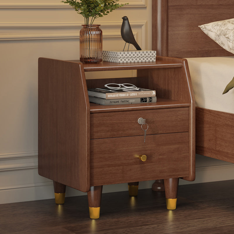 Contemporary Rubber Wood 2-Drawer Nightstand with Shelves — Black